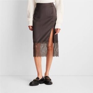 Elegant Brown Lace Trim Skirt